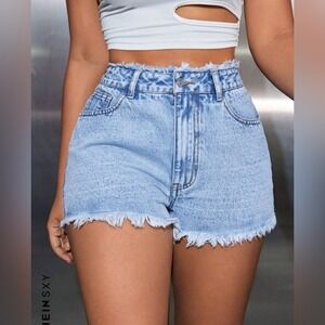 SHEIN SXY Frayed Detail Washed Denim Shorts
